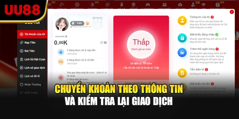 Chuyển khoản theo thông tin và kiểm tra lại giao dịch